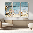Seashells on Rustic Wooden Background, Seashells Wall Art