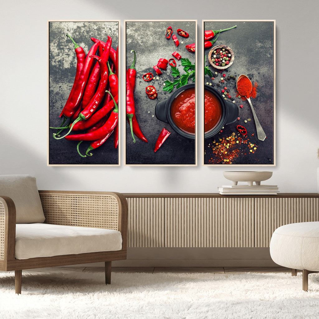 Red Chili Peppers Wall Art Kitchen Artwork Canvas Print