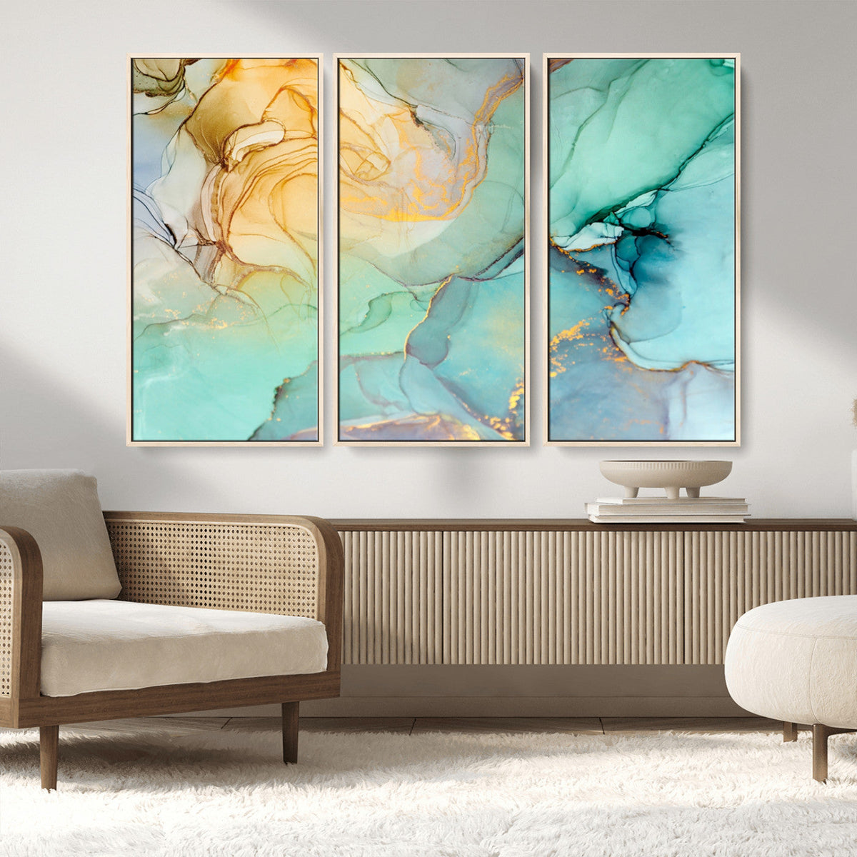 Green Marble Fluid Effect Abstract Canvas Wall Art Print
