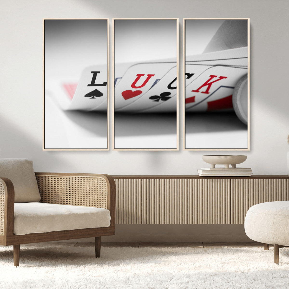 Framed Lucky Poker Cards Canvas | Modern Triptych Wall Art for Game Rooms