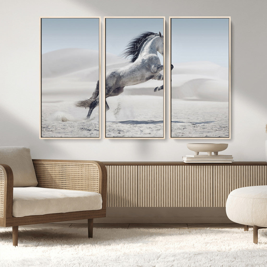 Prancing Horse Desert Large Wall Art Canvas Print, Majestic Horse Animal Artwork