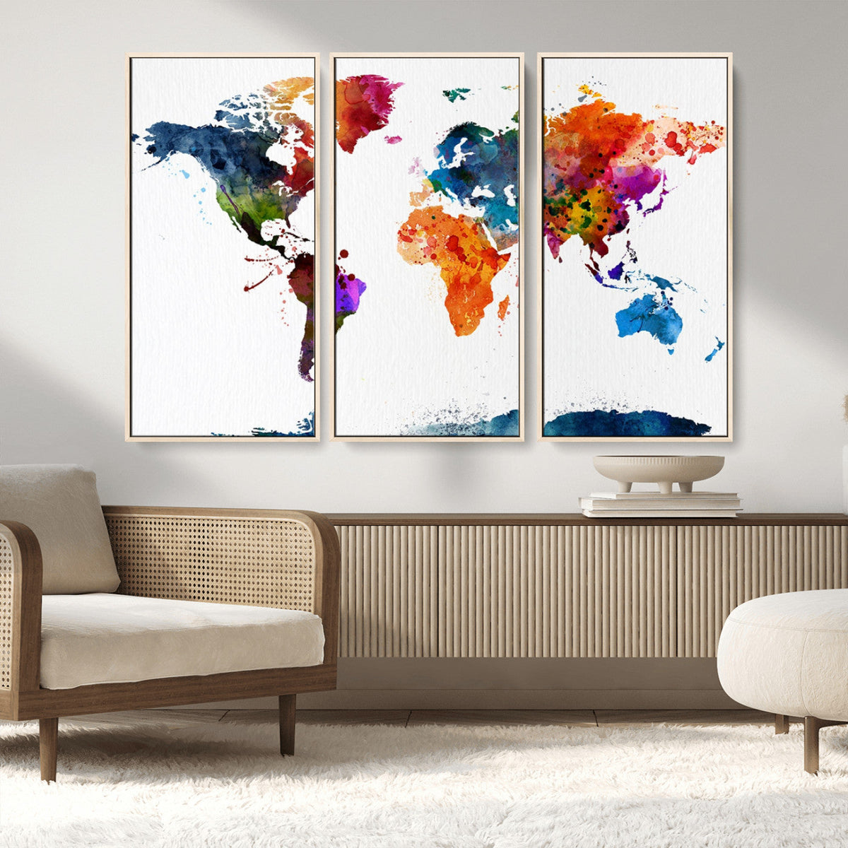 Bold Colorful World Map Canvas Print | Detailed Map of the World Wall Art