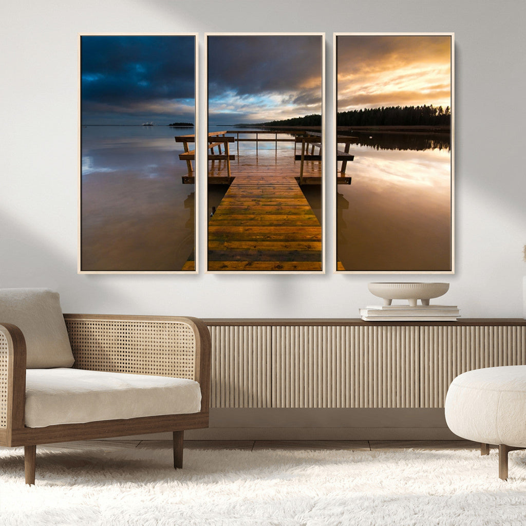 Serene Lake Pier at Sunset Canvas Print | Landscape Wall Art | Ready to Hang