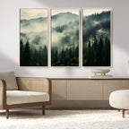 Captivating Misty Forest Wall Art Premium Canvas Print, A Foggy and Serene Atmosphere