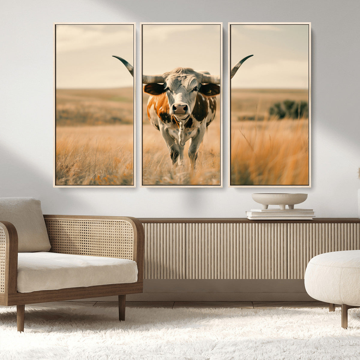 Texas Cow Wall Art Canvas Print for Farm House Wall Decor
