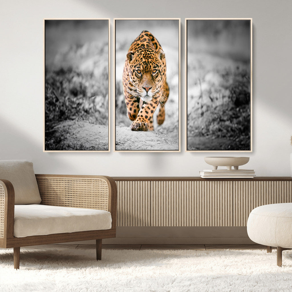 Jaguar Wall Art Canvas Print, Majestic Big Cat in Focused Pursuit