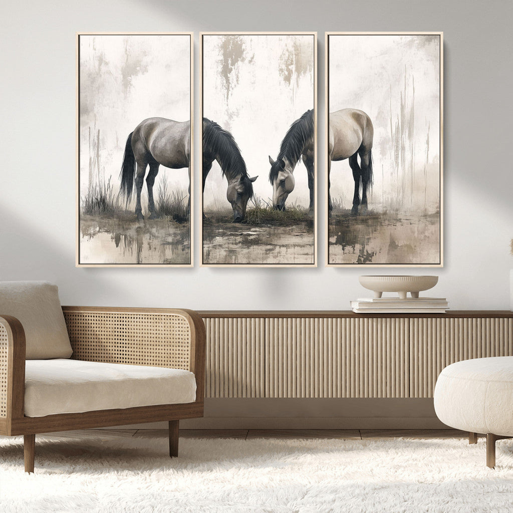 Chinese Ink Style Vintage Horses Wall Art Canvas Print