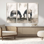 Chinese Ink Style Vintage Horses Wall Art Canvas Print