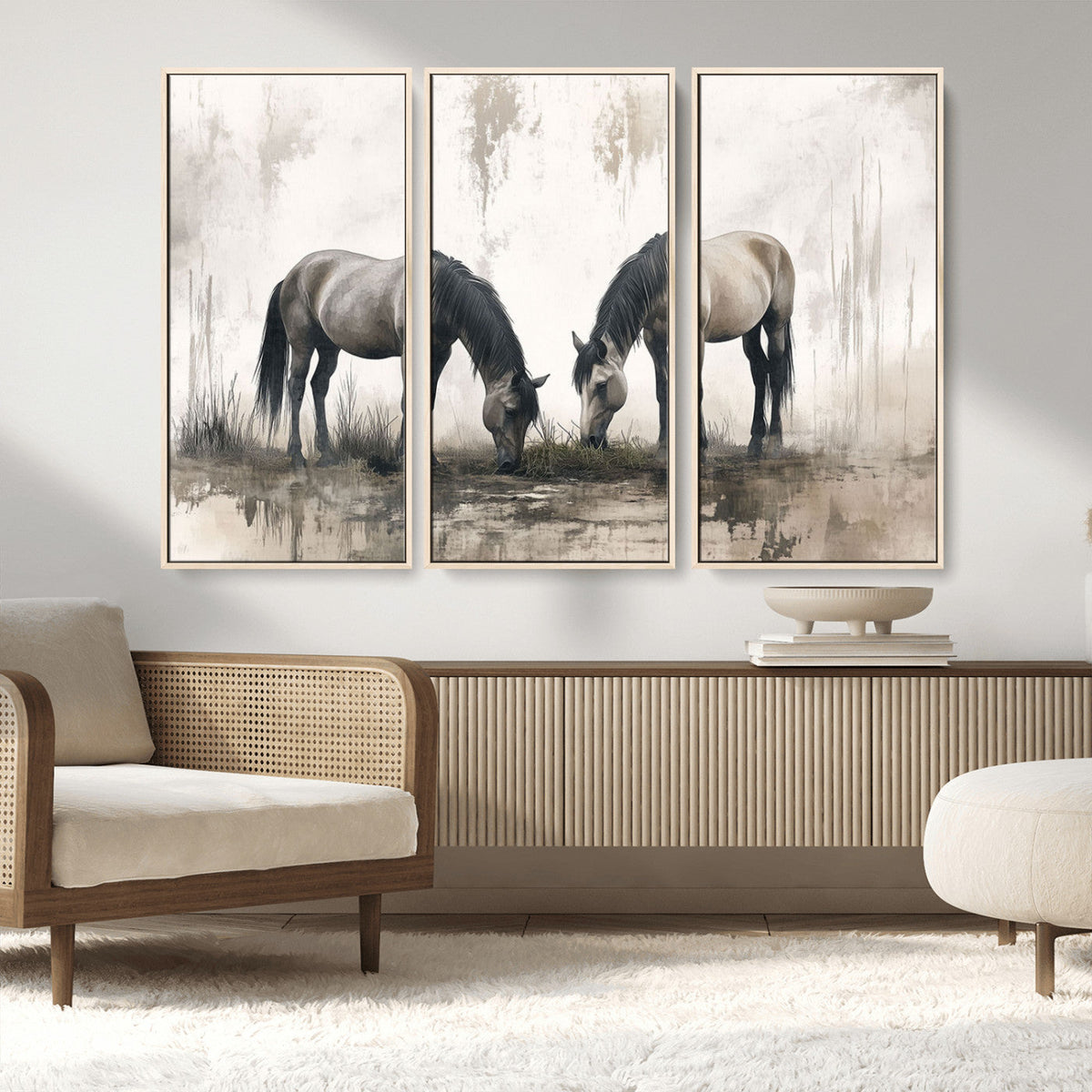 Chinese Ink Style Vintage Horses Wall Art Canvas Print