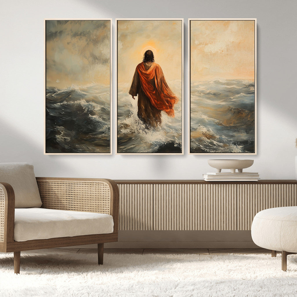 Jesus Walking on Water, Christian Wall Art, Jesus Christ Oil Painting Style Print