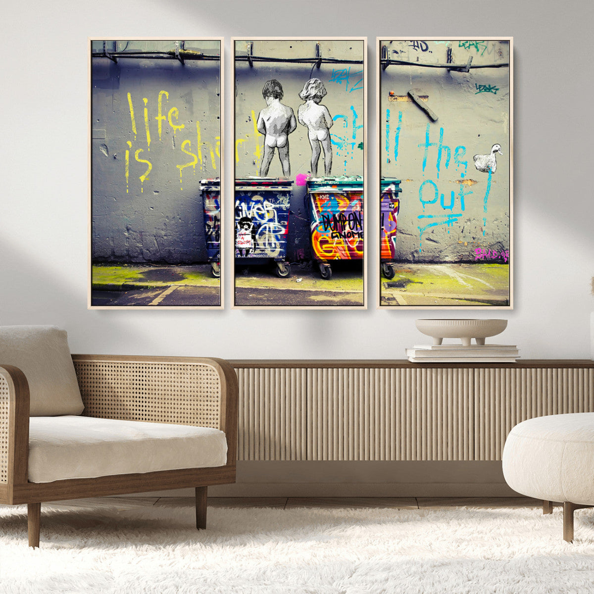 Banksy Life is Short Wall Art, Iconic Graffiti Street Art Canvas Print