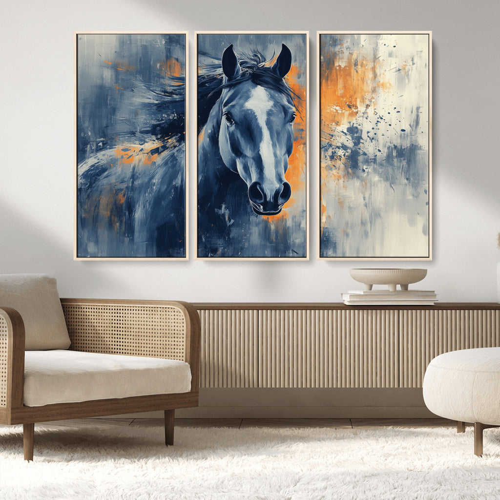 Abstract Blue Horse Wall Art Print Canvas | Western Horse Wall Art for Farmhouse Decor