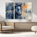 Abstract Blue Horse Wall Art Print Canvas | Western Horse Wall Art for Farmhouse Decor