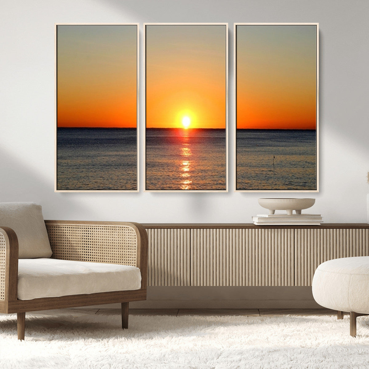 Golden Horizon Sunset Over Ocean Wall Art Canvas Print | Tropical Beach Canvas