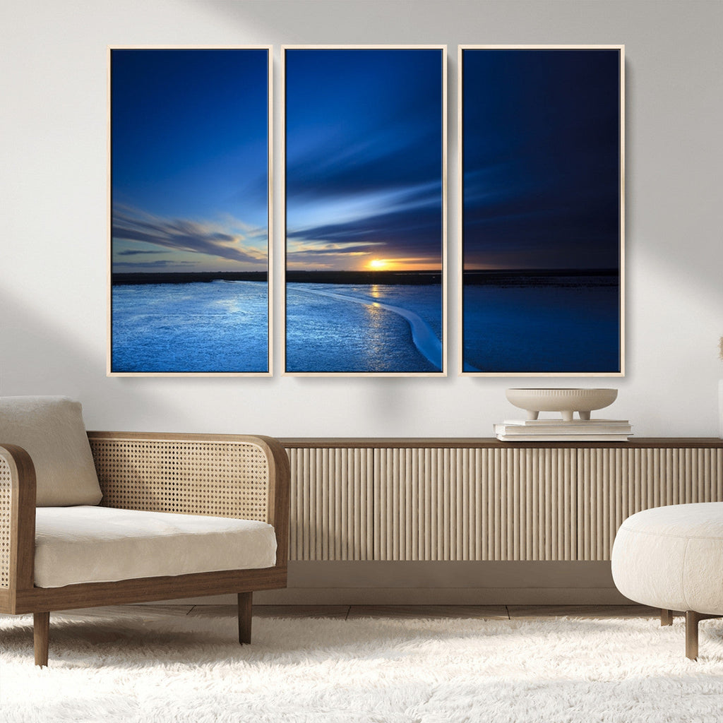 Blue Sunset Ocean Canvas Wall Art Print | Serene Coastal Horizon