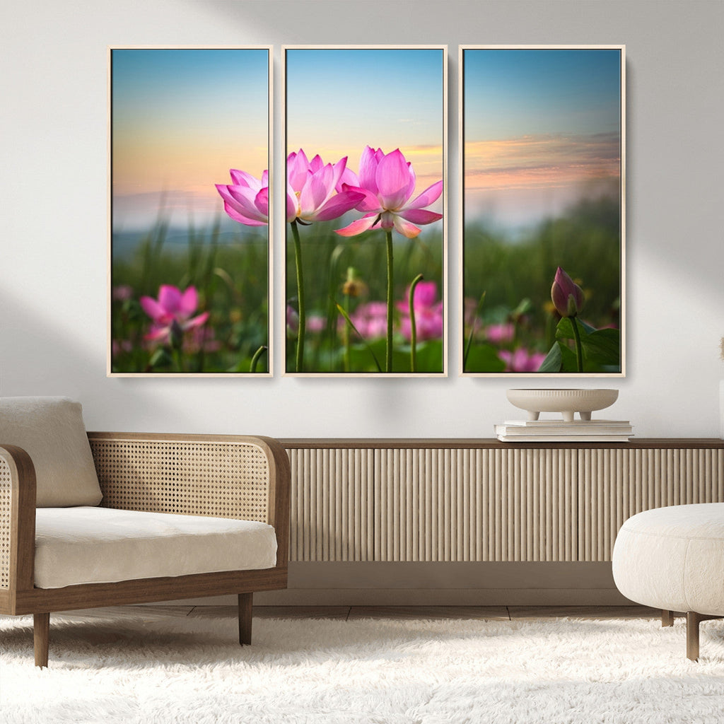 Pink Flower on the Mountain Canvas Print, Framed Pink Flower Canvas Wall Art
