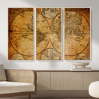 Vintage World Map Canvas Print | Antique Push Pin Travel Map