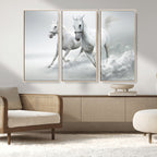 Large Wall Art Canvas Print, Beautiful Running White Horses