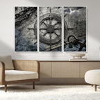 Ship Steering Wheel Vintage Wall Art Canvas Print