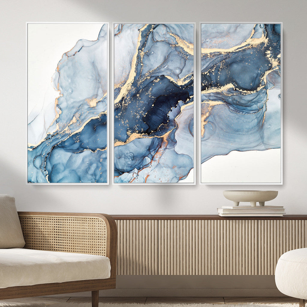 Blue Abstract Canvas Wall Art Print | Fluid Marble Effect Abstract Art