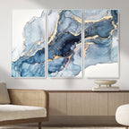 Blue Abstract Canvas Wall Art Print | Fluid Marble Effect Abstract Art