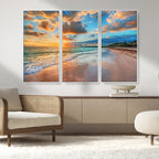 Sunset Beach Canvas Wall Art | Tropical Triptych Seascape Print