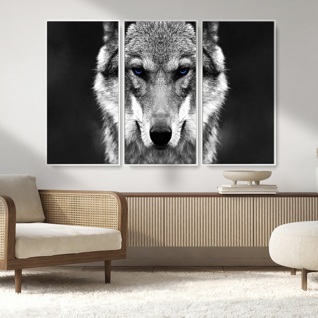 Black and White Wild Wolf Wall Art Canvas Print