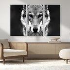 Black and White Wild Wolf Wall Art Canvas Print