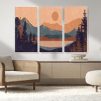 Modern Boho Sunset Canvas Print, Mountain Landscape Triptych