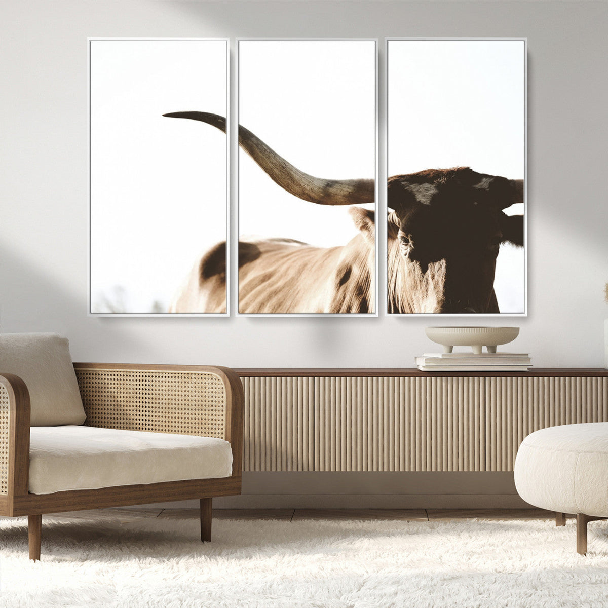 Texas Longhorn Wall Art Canvas Print, 3-Panel