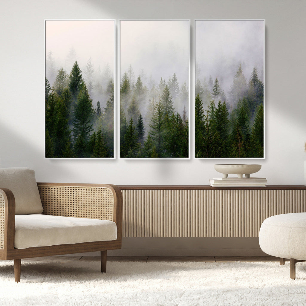 Forest Wall Art Canvas Print | Foggy Forest Wall Art | Pine Wood Forest Print