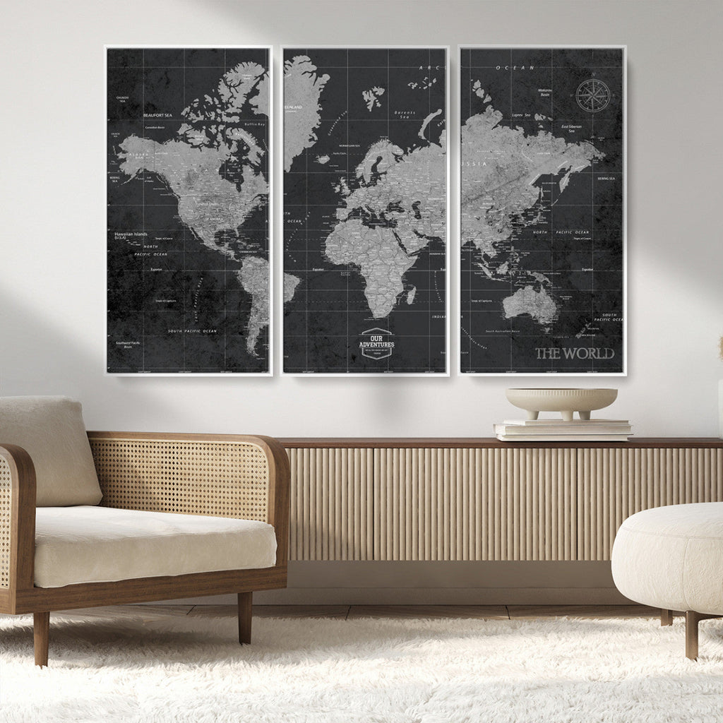 World Map Canvas Print, Detailed Map of the World Wall Art for Home or Office