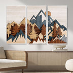 Rustic Abstract Wood Panel Effect Canvas | Mountain Range Top Wood Wall Art Canvas Print