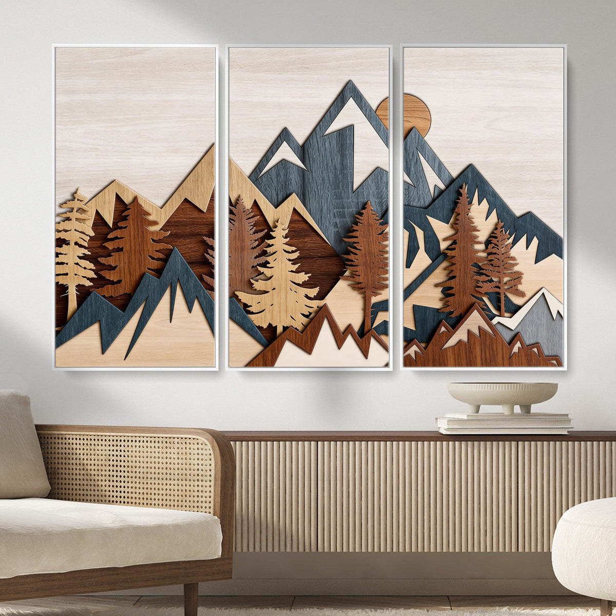 Rustic Abstract Wood Panel Effect Canvas | Mountain Range Top Wood Wall Art Canvas Print