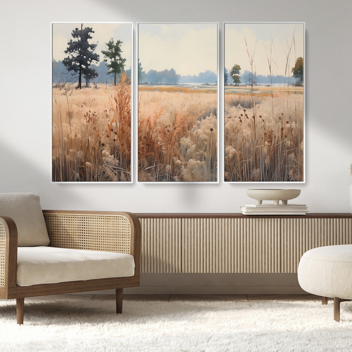 Golden Fields Canvas Wall Art Print | Serene Minimalist Landscape for Modern Decor