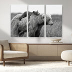 Bear and Cub Wall Art Canvas | Grizzly 399 Bear and Cub Black and White Wildlife Print