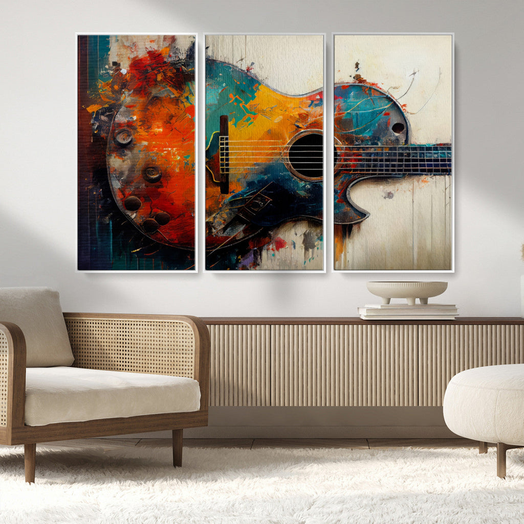 Abstract Guitar Wall Art Canvas | Vibrant Music-Inspired Art for Living Room or Studio