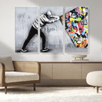 Banksy Art Behind the Curtain Street Wall Art Canvas Print | Urban Graffiti Style Wall Decor