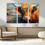 Highland Cow Abstract Canvas Wall Art, Bold Farmhouse Decor