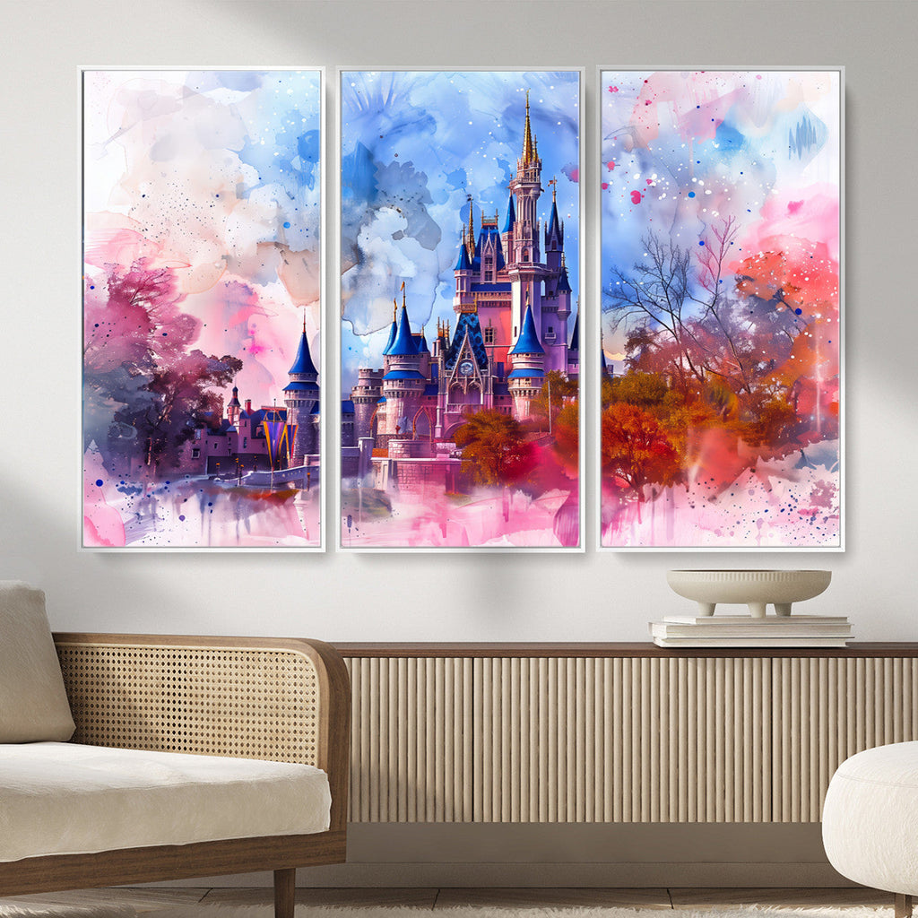 Disney Wall Art: Dreamy Watercolor Cinderella Castle Canvas Print