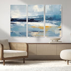 Abstract Ocean Canvas Wall Art - Coastal Blue and Gold