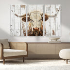 Rustic Longhorn Bull Wall Art Canvas Set