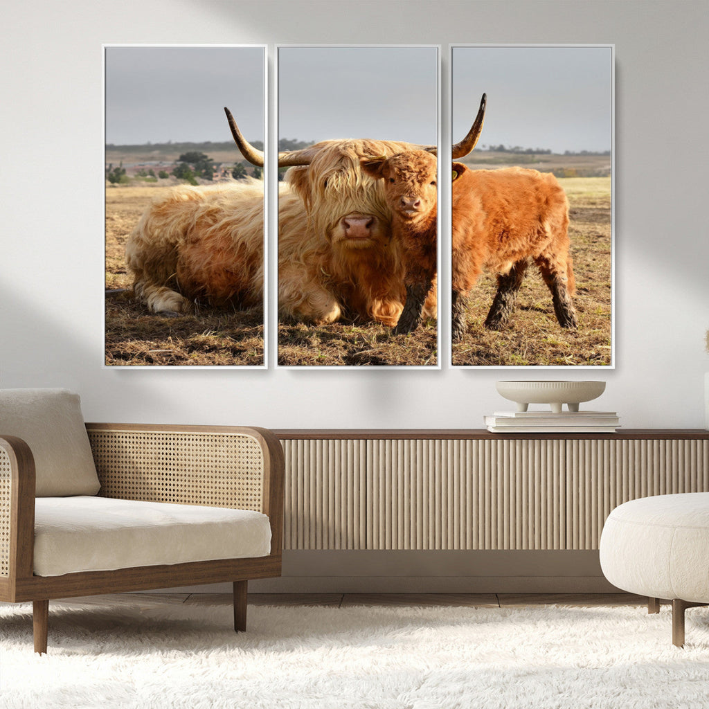 Highland Cow Canvas Wall Art Animal Print for Farm House Decor