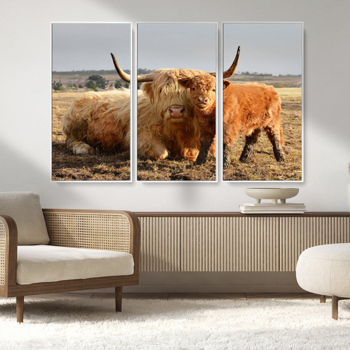 Highland Cow Canvas Wall Art Animal Print for Farm House Decor