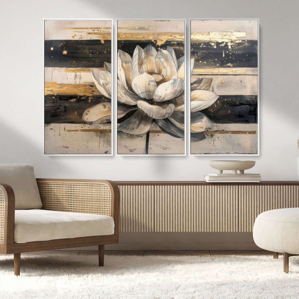 Lotus Flower Wall Art | Framed Abstract Floral Canvas