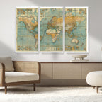 Push Pin World Map Canvas Print | Travel Tracker Wall Art for Couples