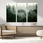 Misty Forest Wall Art | Tranquil Green Woodland Canvas Print