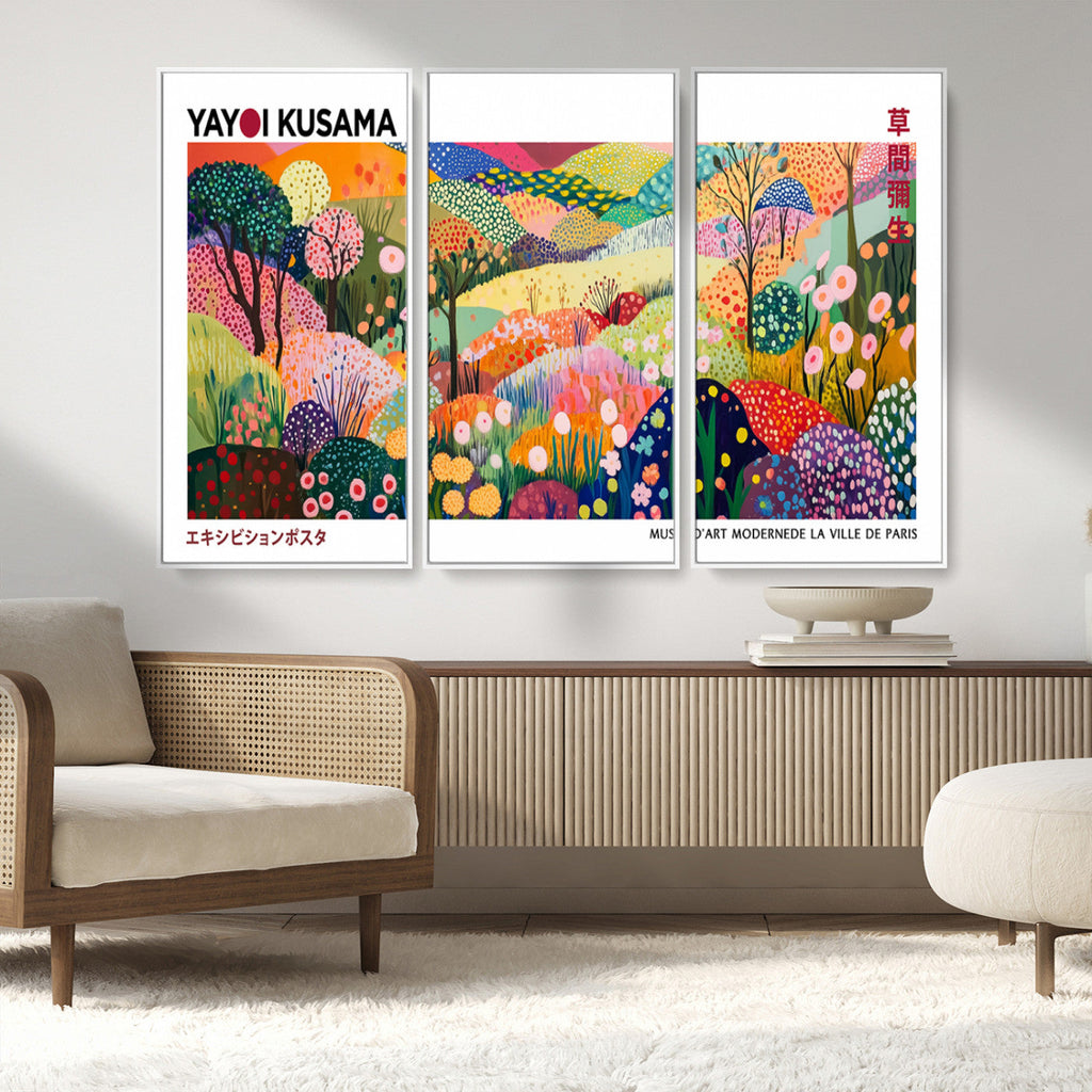 Framed Yayoi Kusama 1986 Wall Art Print | Japanese Wabi Sabi Vibrant Abstract Landscape Canvas