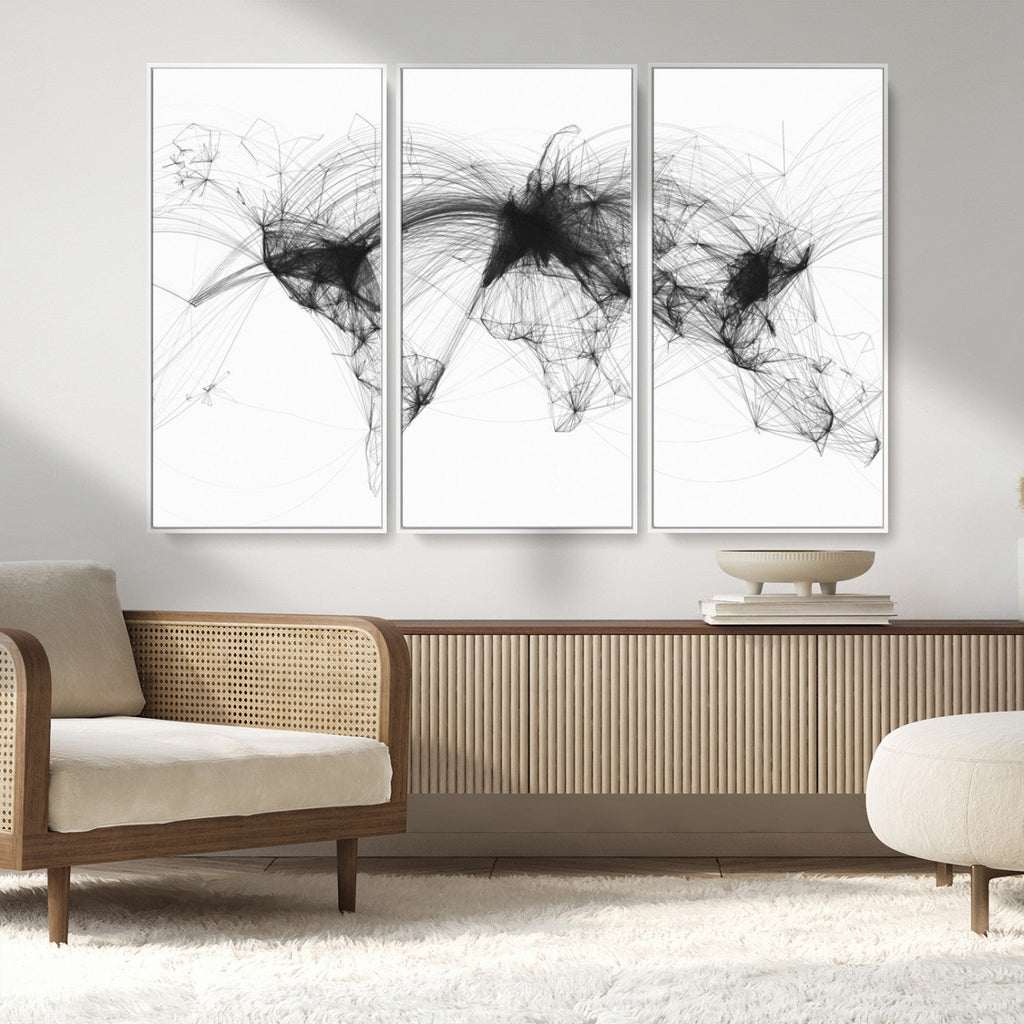 Flight Routes Air Traffic Map Canvas Wall Art, World Flight Routes Print