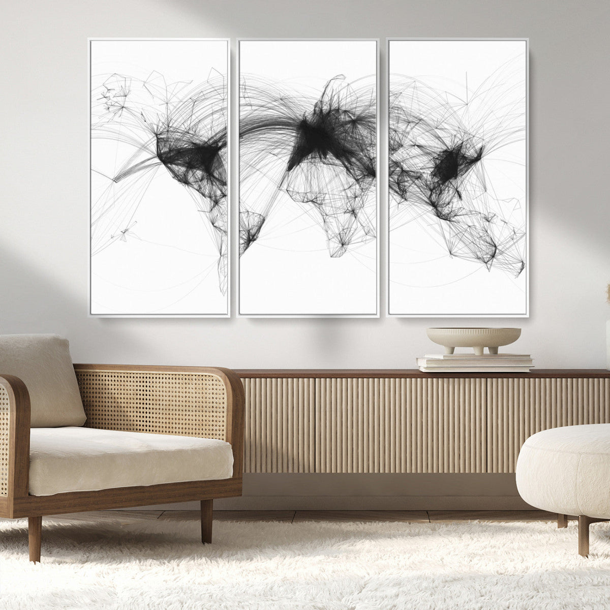 Flight Routes Air Traffic Map Canvas Wall Art, World Flight Routes Print